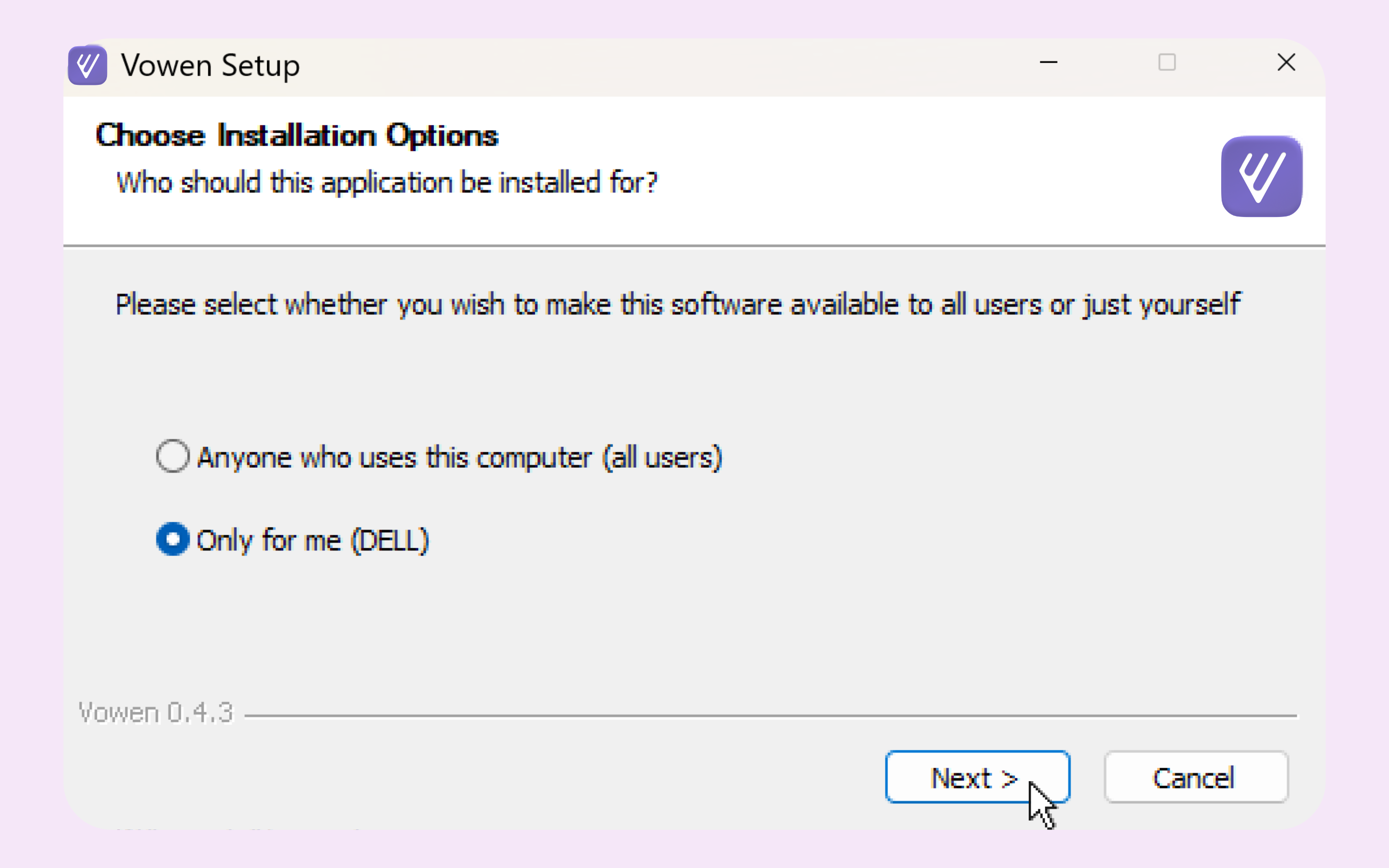 Follow the installation wizard