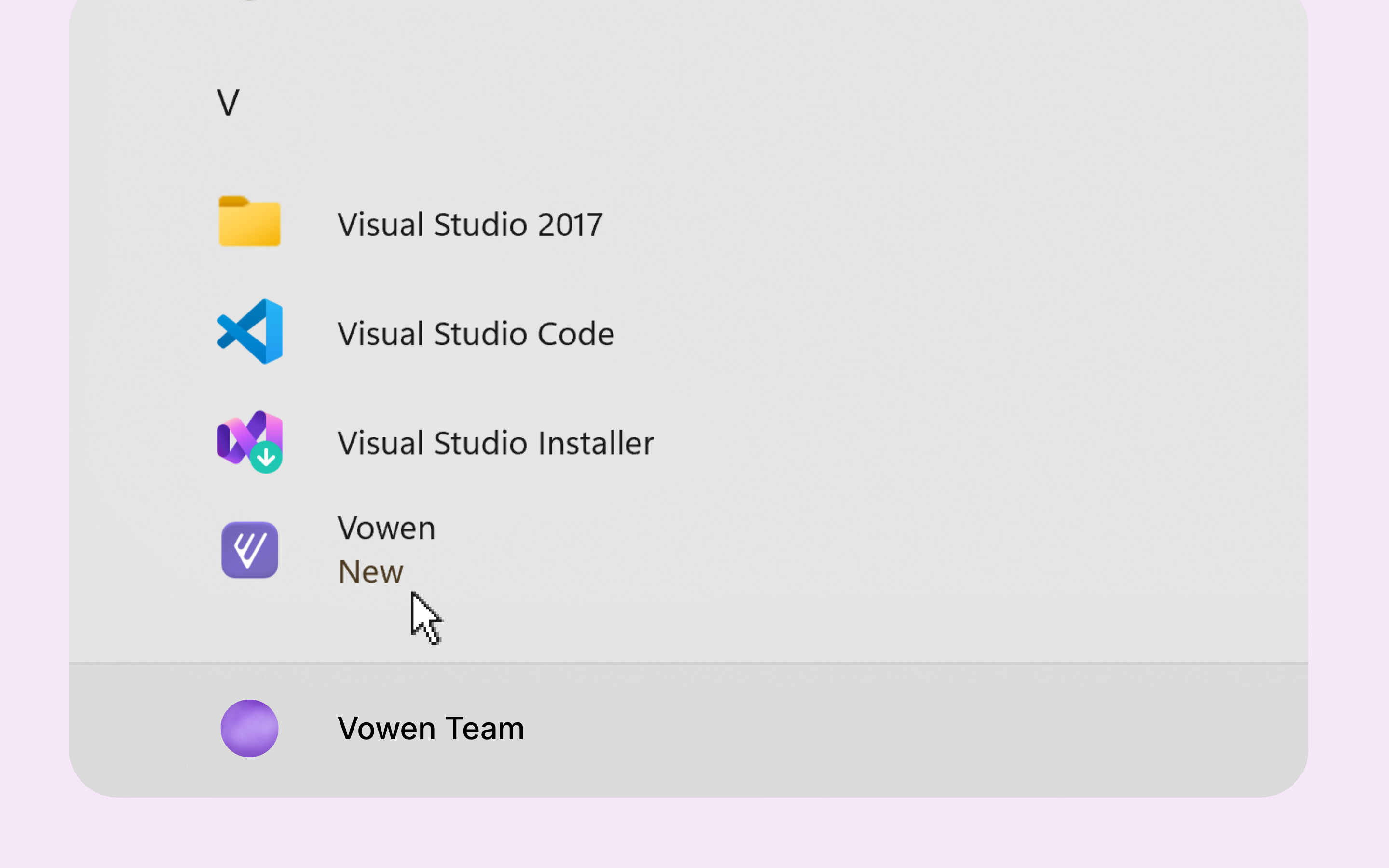 Launch Vowen from Start Menu